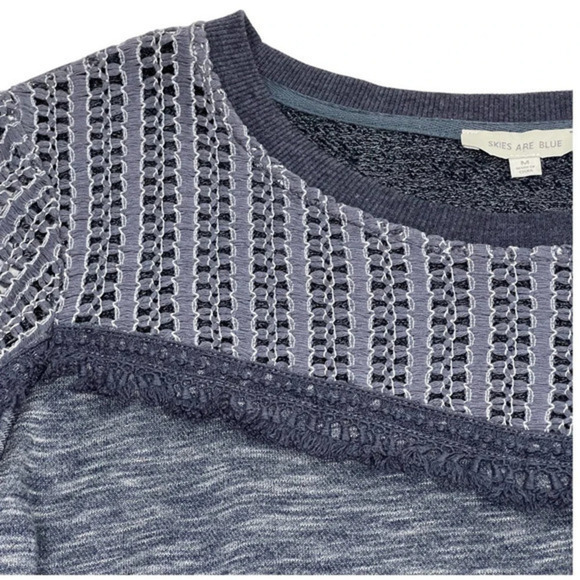 Skies Are Blue Contrast‎ Lace Knit Fringe Sweater Top Size Medium - Picture 5 of 9
